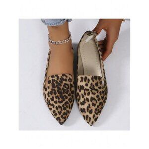 Casual Flat Shoes, Leopard Print, Breathable And Versatile Soft Pointed Loafers